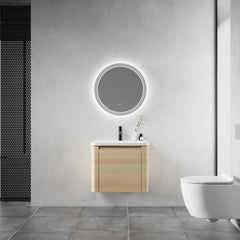 24'' Wall-Mounted Bathroom Vanity with White Ceramic Sink & 1-Soft-Close Door, KD-Packing, Plywood, American White Oak