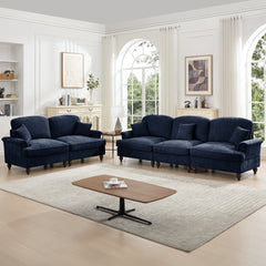 Classic 2 Piece Modular Couch Living Room Sofa Set with Flared Arms and Removable Ruffles Pleats Skirts and Spindle Legs, 3 Seater Sofa + 2-Seat Loveseat Sofa Sets for Living Room, Blue