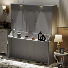 Queen Size Murphy Bed with Desk,LED Lights and USB Charging Station,Gray