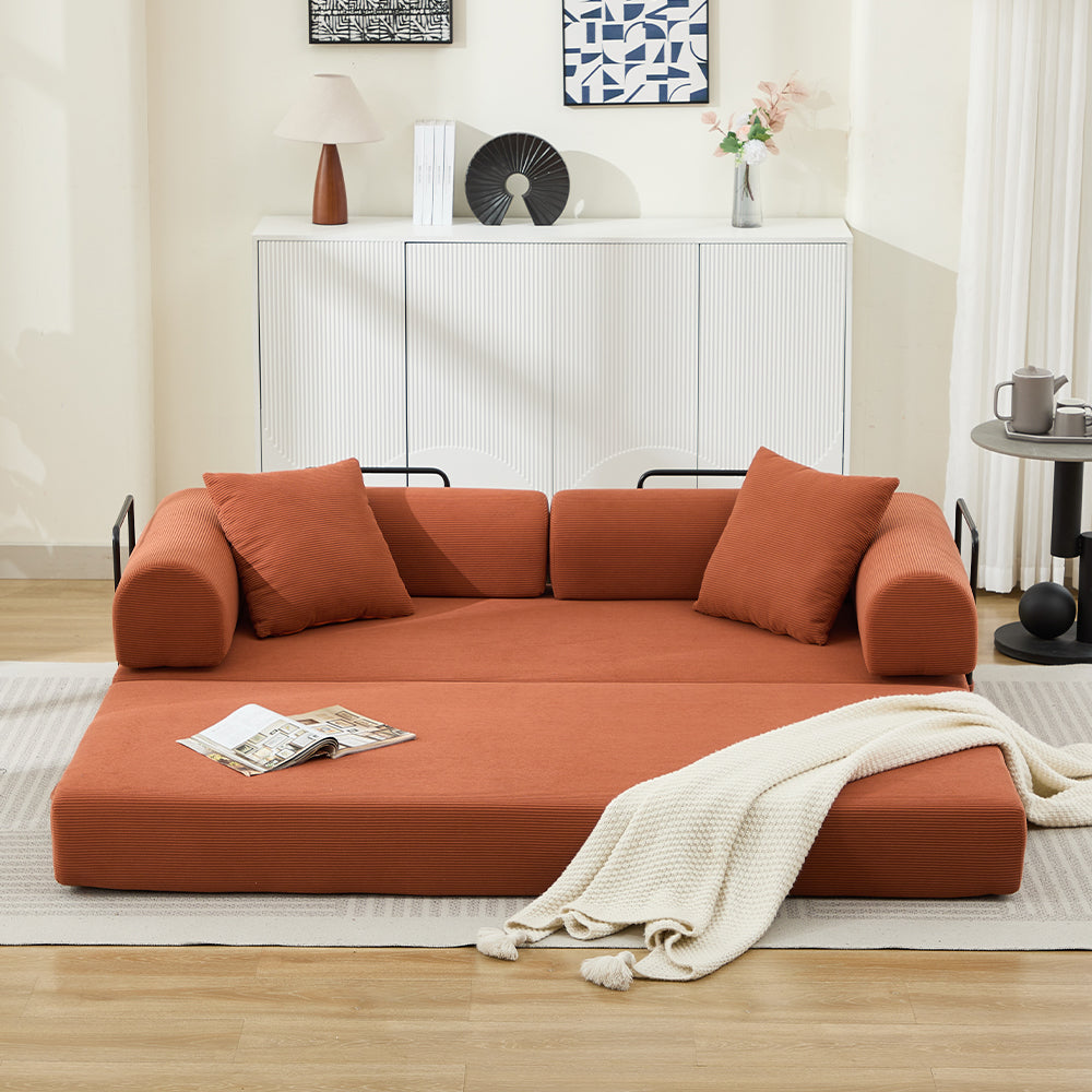 Folding Sofa Bed, 78.5" Convertible Couch Bed with 2 Pillows, Fold Out Couch, Foam Spring Floor Mattress, Futon Couch for Living Room, Office, Apartment