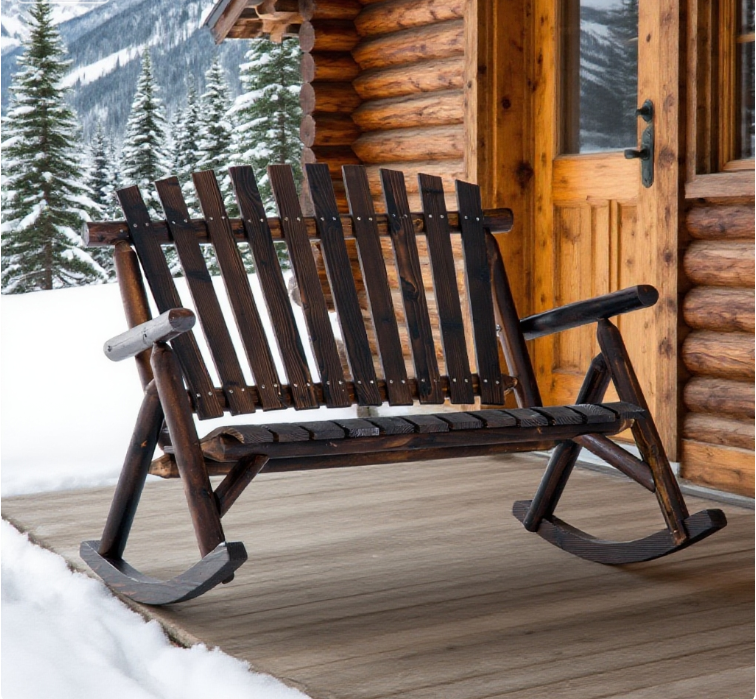 Adirondack Rocking Chair Outdoor Wooden Rocking Chair, Double-Person Rustic Adirondack Rocker