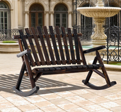 Adirondack Rocking Chair Outdoor Wooden Rocking Chair, Double-Person Rustic Adirondack Rocker