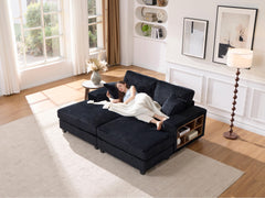 Convertible combination sofa, corduroy fabric, fluffy modern sleeper sofa chair, oversized combination living room double lounge chair,Black