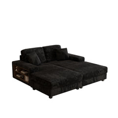 Convertible combination sofa, corduroy fabric, fluffy modern sleeper sofa chair, oversized combination living room double lounge chair,Black