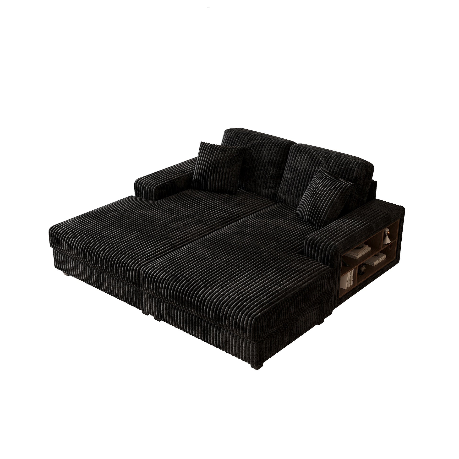 Convertible combination sofa, corduroy fabric, fluffy modern sleeper sofa chair, oversized combination living room double lounge chair,Black