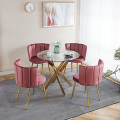 1+4,5pieces dining set, Table metal leg Mid-century Dining Table for 4-6 people With Glass Table Top, Pedestal Dining Table, End Table Leisure Coffee Table