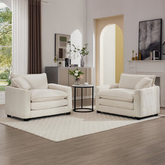 Luxurious and Sophisticated Deep Seated Sofa Set with Two Single Sofas in Light Beige Corduroy Fabric, Set of 2 Accent Chair for Living Room