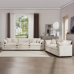 Modern Fabric Living Room Set of 2 Sofas with One 2-Seat Sofa and one 3 - Seat Sofa, Upholstery Large Deep Seat 2 Seatr and 3 Seater Sofa Set, Light Beige Corduroy Fabric