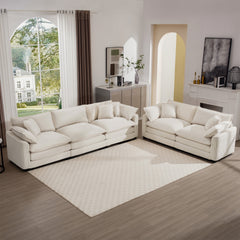 Modern Fabric Living Room Set of 2 Sofas with One 2-Seat Sofa and one 3 - Seat Sofa, Upholstery Large Deep Seat 2 Seatr and 3 Seater Sofa Set, Light Beige Corduroy Fabric