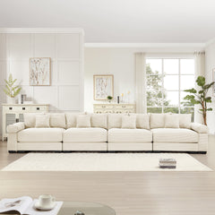 170" Oversized Cloud Modular Sectional Couch, Premium Corduroy 3-Seater Extra-Thick Armrests,Good Resilience Cushion,12 Throw Pillows,Ergonomic Design, Easy Assembly,For Living Rooms,Cream