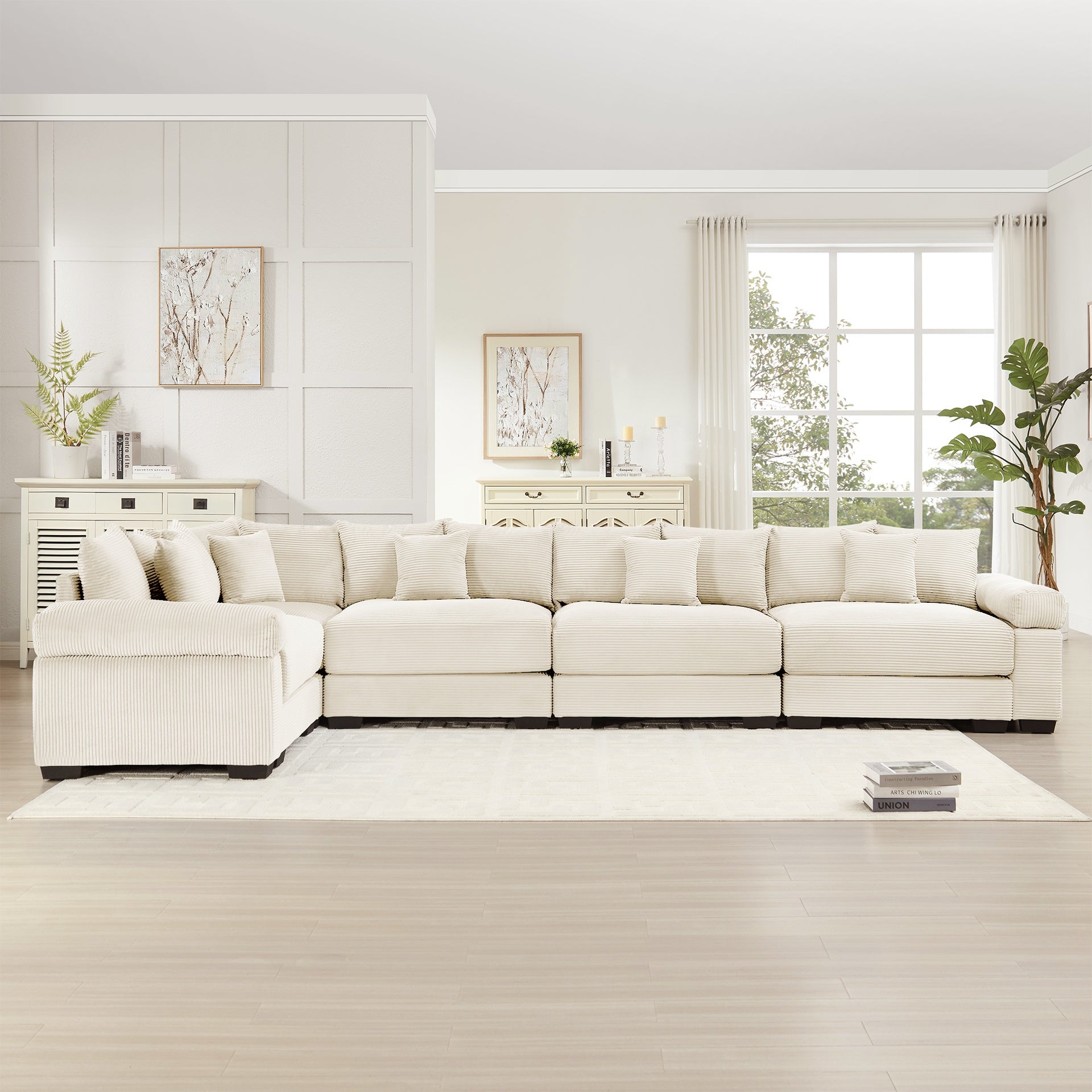 Oversized Cloud Modular Sectional Couch,Convertible Sectional Couches Deep Seat Extra-Wide Armrests,18Throw Pillows Premium Corduroy Fabric,Ergonomic Design,Easy Assembly, For Study,Cream