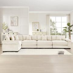 Oversized Cloud Modular Sectional Couch,Convertible Sectional Couches Deep Seat Extra-Wide Armrests,18Throw Pillows Premium Corduroy Fabric,Ergonomic Design,Easy Assembly, For Study,Cream