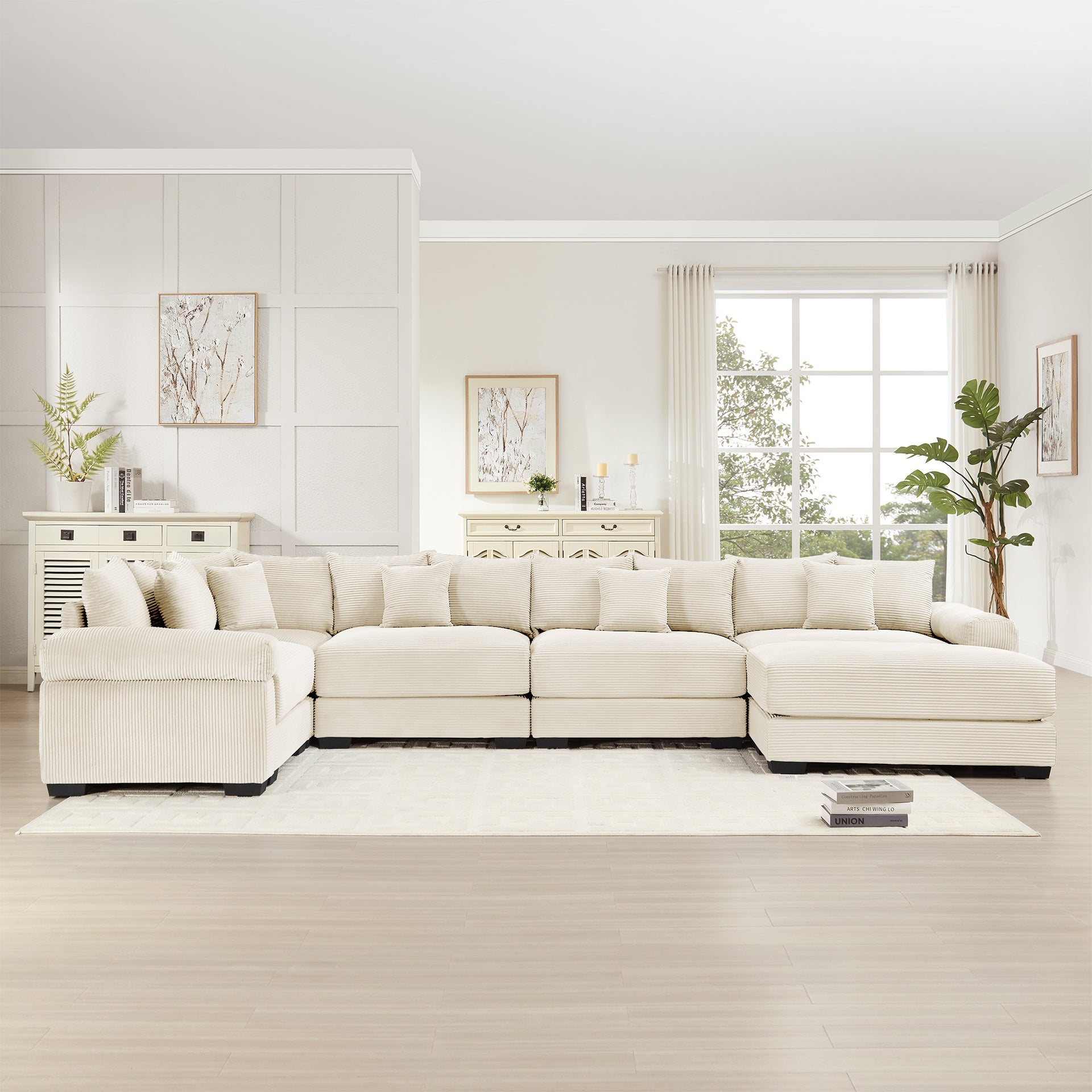 Oversized Cloud Modular Sectional Couch, Convertible Sectional Couches,Extra-Wide Armrests With An Ottoman,Premium Corduroy Fabric,Ergonomic Design,Easy Assembly,For Living Rooms Study,Cream