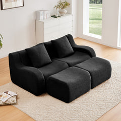 Soft Teddy Fabric Boneless Sofa,Anti-Slip Design,Assembly Chaise Lounge Curved Armrests Ergonomic Support 32D High Density Sponge,For Living Rooms Bedrooms,Black
