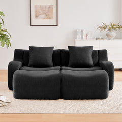 Soft Teddy Fabric Boneless Sofa,Anti-Slip Design,Assembly Chaise Lounge Curved Armrests Ergonomic Support 32D High Density Sponge,For Living Rooms Bedrooms,Black