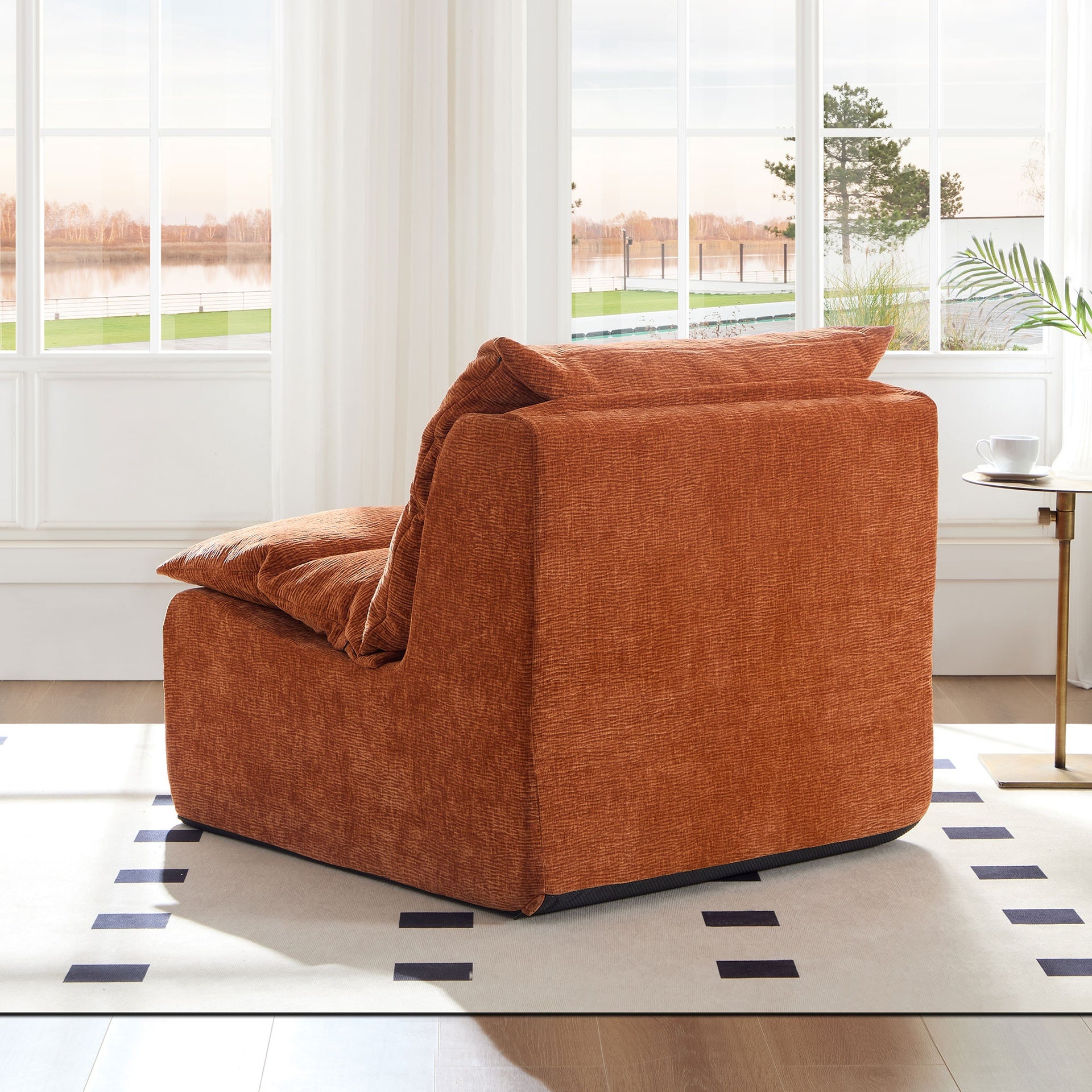 Single Chair Sofa Lounge Chair With Backrest  Fully Compressed Sofa Suitable For Living Room, Bedroom, Polyester,ORANGE