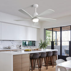 52 Inch Modern Ceiling Fan With Dimmable LED Light 5 Solid Wood Blades Remote Control Reversible DC Motor With Smart APP Control