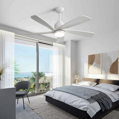52 Inch Modern Ceiling Fan With Dimmable LED Light 5 Solid Wood Blades Remote Control Reversible DC Motor With Smart APP Control