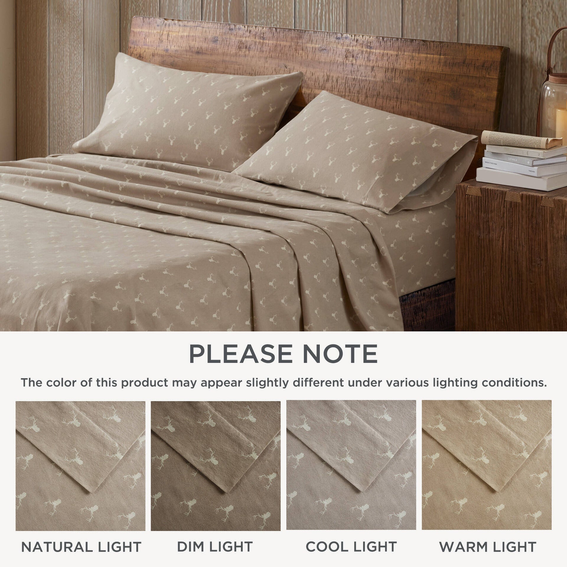 4 Pieces Twin 100% Cotton Flannel Printed Sheet Set,Stag Head