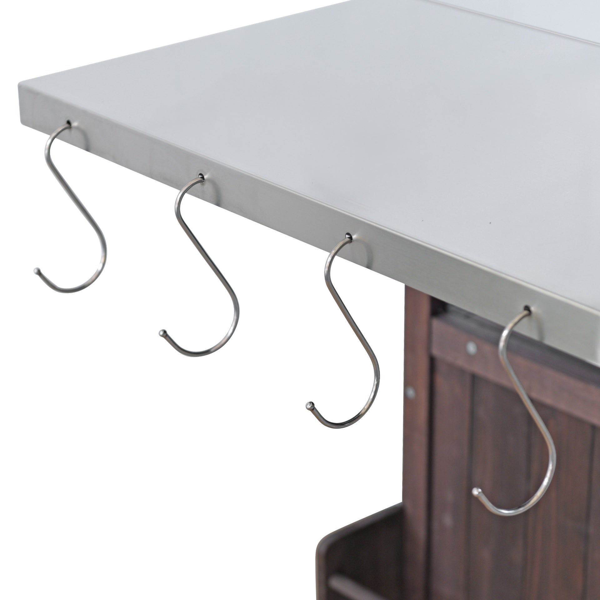 K&K 40.5" Outdoor Grill Cart with Stainless Steel Top, Solid Wood Outdoor Storage Cabinet with Drop Leaf, One Drawer, Towel Rack, Rolling Kitchen Cart with Lockable Wheels for Lawn Garden, Brown