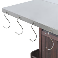 K&K 40.5" Outdoor Grill Cart with Stainless Steel Top, Solid Wood Outdoor Storage Cabinet with Drop Leaf, One Drawer, Towel Rack, Rolling Kitchen Cart with Lockable Wheels for Lawn Garden, Brown