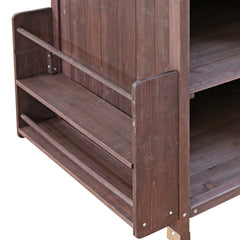 K&K 40.5" Outdoor Grill Cart with Stainless Steel Top, Solid Wood Outdoor Storage Cabinet with Drop Leaf, One Drawer, Towel Rack, Rolling Kitchen Cart with Lockable Wheels for Lawn Garden, Brown