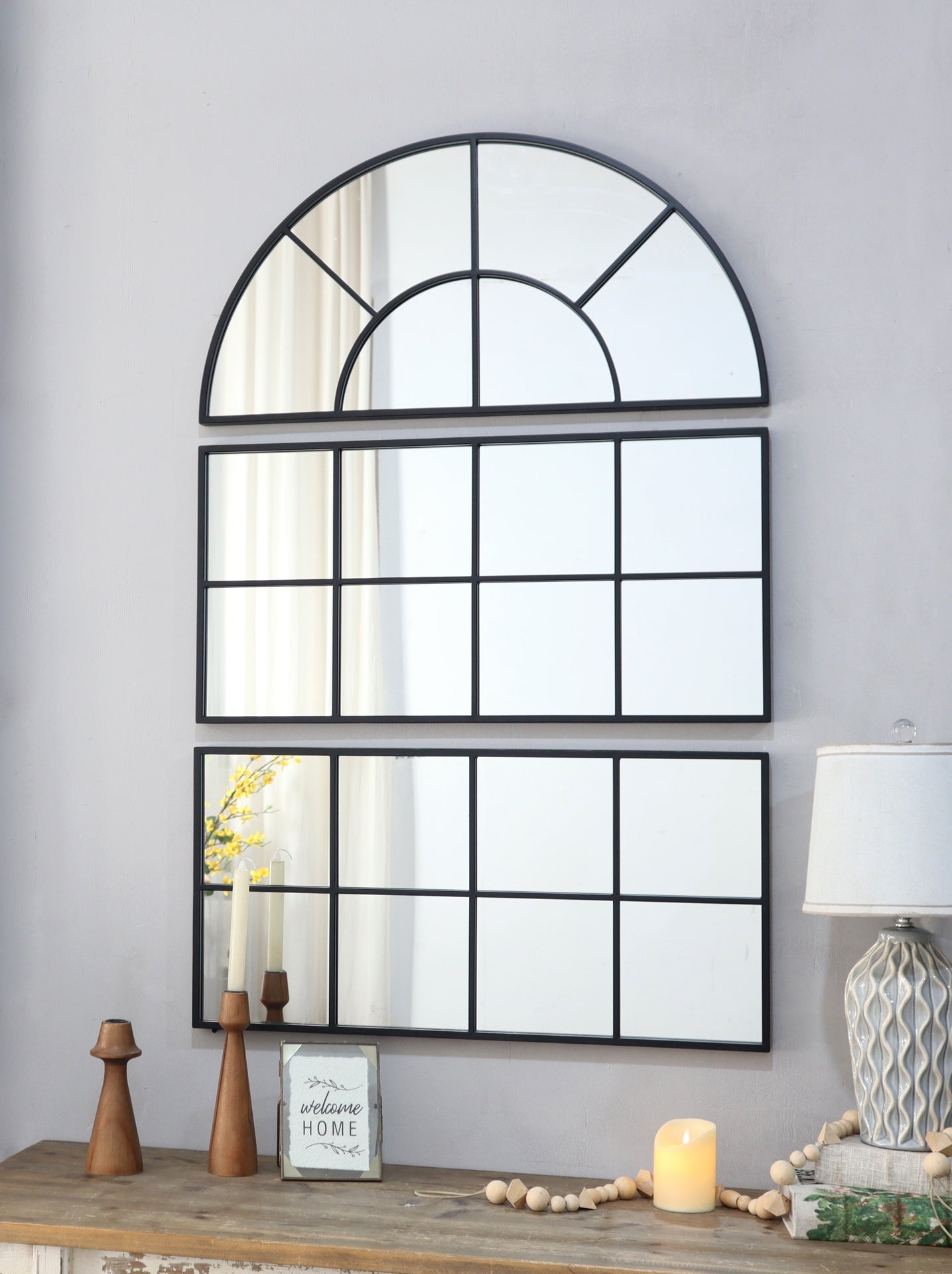30" x 45" Large Arched Wall Mirror with Three Separate Sections
