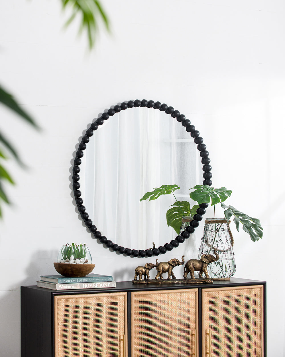 32" Circle Mirror with Metal Beaded Frame, Wall Mirror for Living Room Bedroom Entryway