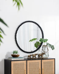 32" Circle Mirror with Metal Beaded Frame, Wall Mirror for Living Room Bedroom Entryway