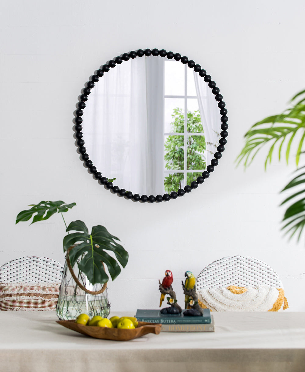 32" Circle Mirror with Metal Beaded Frame, Wall Mirror for Living Room Bedroom Entryway