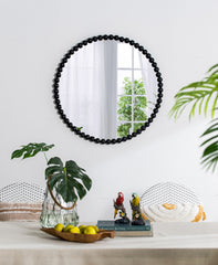 32" Circle Mirror with Metal Beaded Frame, Wall Mirror for Living Room Bedroom Entryway