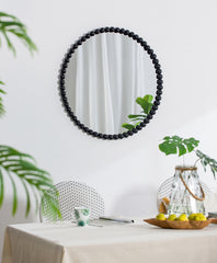 32" Circle Mirror with Metal Beaded Frame, Wall Mirror for Living Room Bedroom Entryway