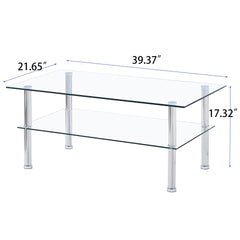 2-Layer Space Coffee Table ,Modern Sofa table with Storage Shelve for Living Room