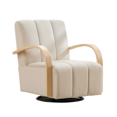 30.7"W Modern Upholstered 360° Swivel Accent Chair with Solid Wood Armrests and Comfy Channel Tufted Lounge Reading Chair, Single Sofa Armchair for Hotel Bedroom Living Room Office and Bedroom. Beige