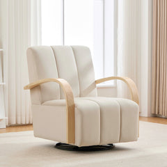 30.7"W Modern Upholstered 360° Swivel Accent Chair with Solid Wood Armrests and Comfy Channel Tufted Lounge Reading Chair, Single Sofa Armchair for Hotel Bedroom Living Room Office and Bedroom. Beige