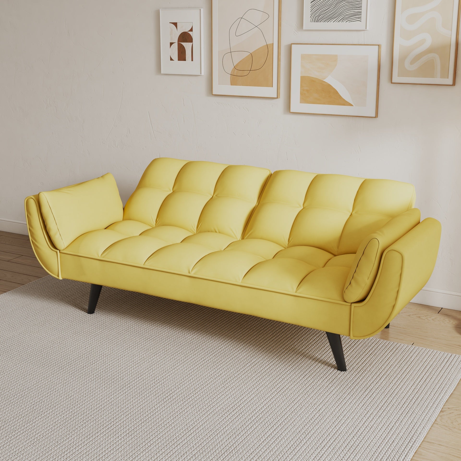 74 inch yellow sofa Soft two armrests throw pillow pillow comfortable fit apartment bedroom small space