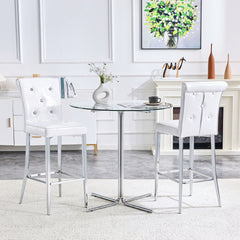 A set of 2 white vintage crocodile leather bar chairs, featuring crystal clasp design and synthetic leather design, adding a touch of elegance and mystery to the dining area