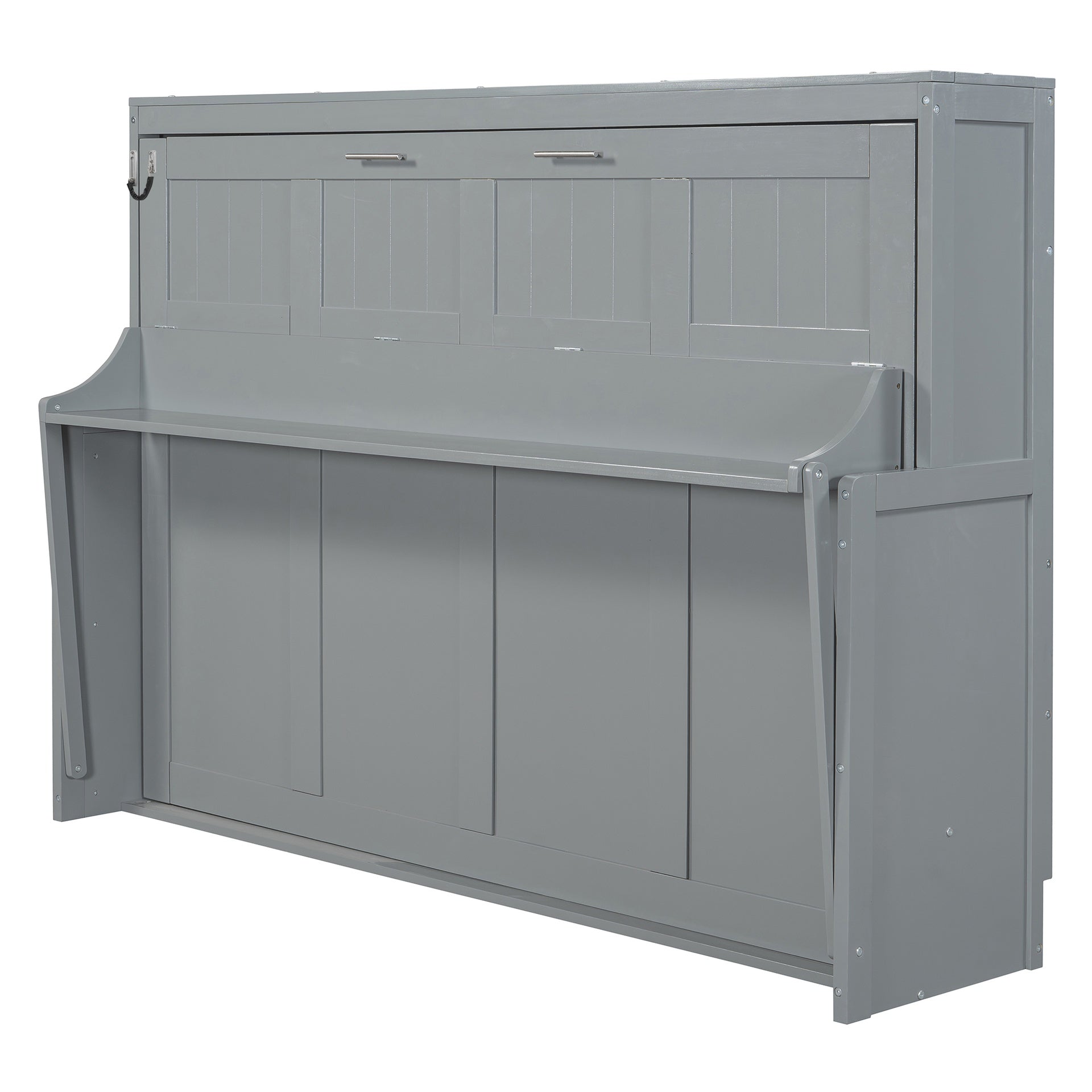 Full Size Murphy Bed with Hydraulic Lift & Desk Design, Gray