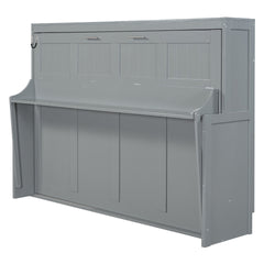 Full Size Murphy Bed with Hydraulic Lift & Desk Design, Gray