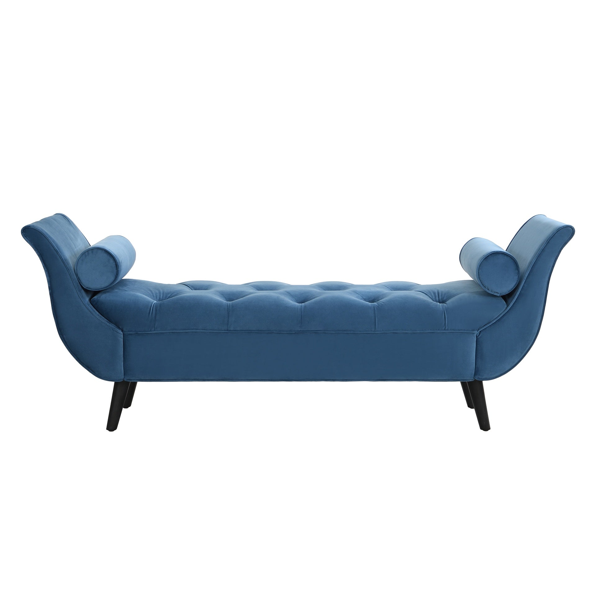 Upholstered Velvet Bench, End of Bed Bench with 2 Pillows, Upholstered Button Tufted Ottoman,Footstool with Rolled Arms, Foot Rest with Solid Wood Legs, for Entryway, Living Room ,Dining Room,Blue