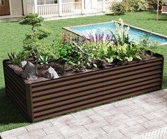 8×4×2 ft Galvanized Raised Garden Bed, Outdoor Planter Garden Boxes Large Metal Planter Box for Gardening Vegetables Fruits Flowers, Brown