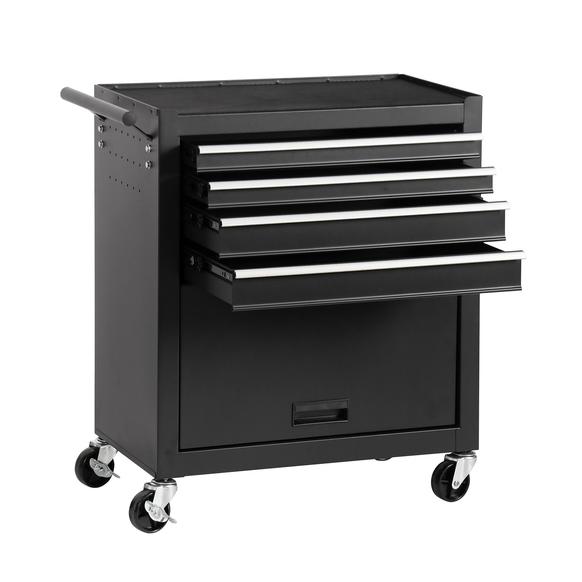 4-Drawer Rolling Tool Chest, Cabinet with 4 Wheels Tool Chest with Drawers, Suitable for Garages, Warehouses, Workshops, Repair Shops, Black