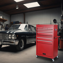 Tool Chest, 8-Drawer Rolling Tool Storage Cabinet with 2 in 1 Detachable Top Tool Box, Liner, Lockable Wheels, Side Hooks,Metal Tool Cart for Garage