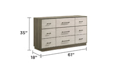 Gem Modern Style 9- Drawer Dresser Made with Wood in Beige & Brown