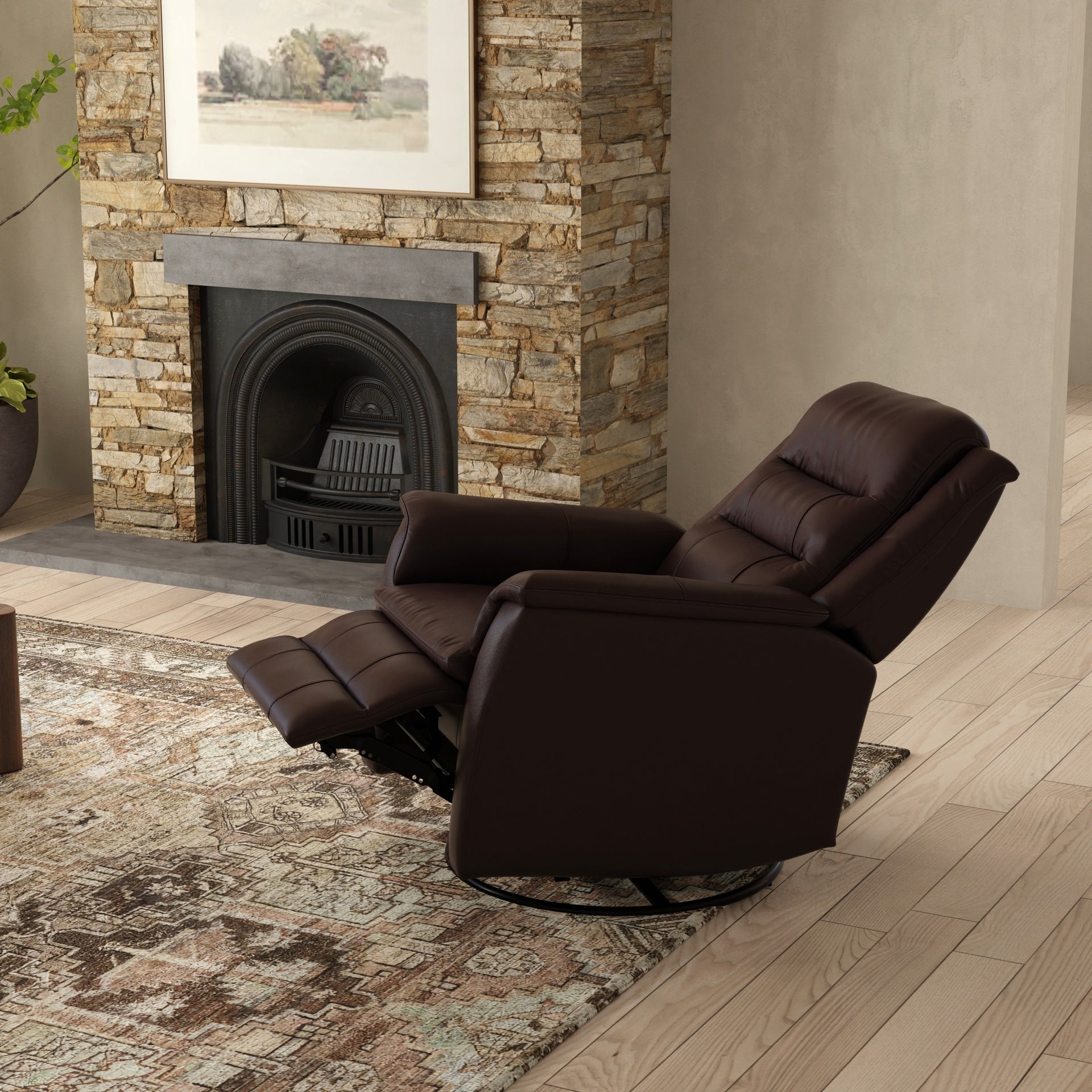 Global Home Swivel Recliner with Manual Footrest In Madras Brown