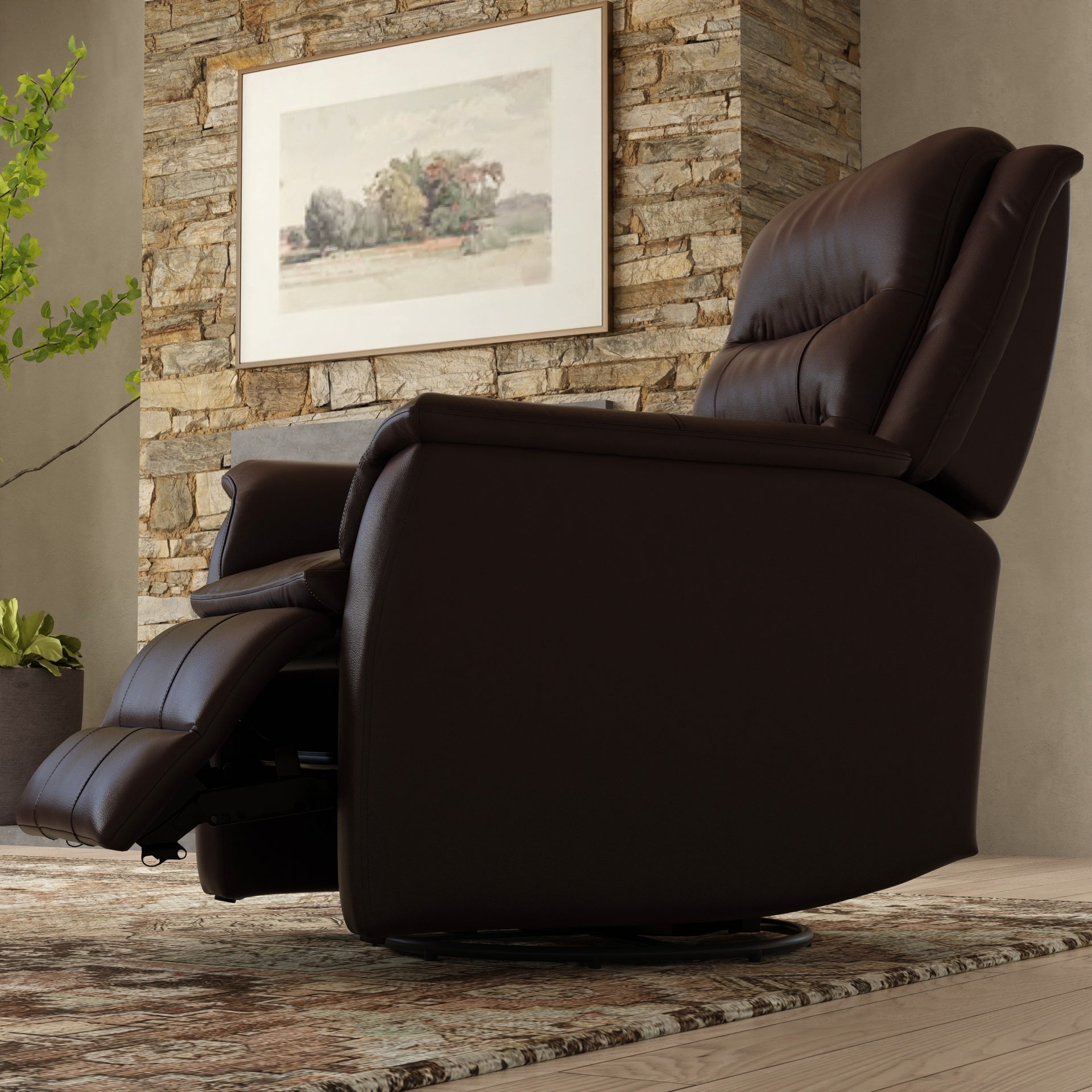 Global Home Swivel Recliner with Manual Footrest In Madras Brown