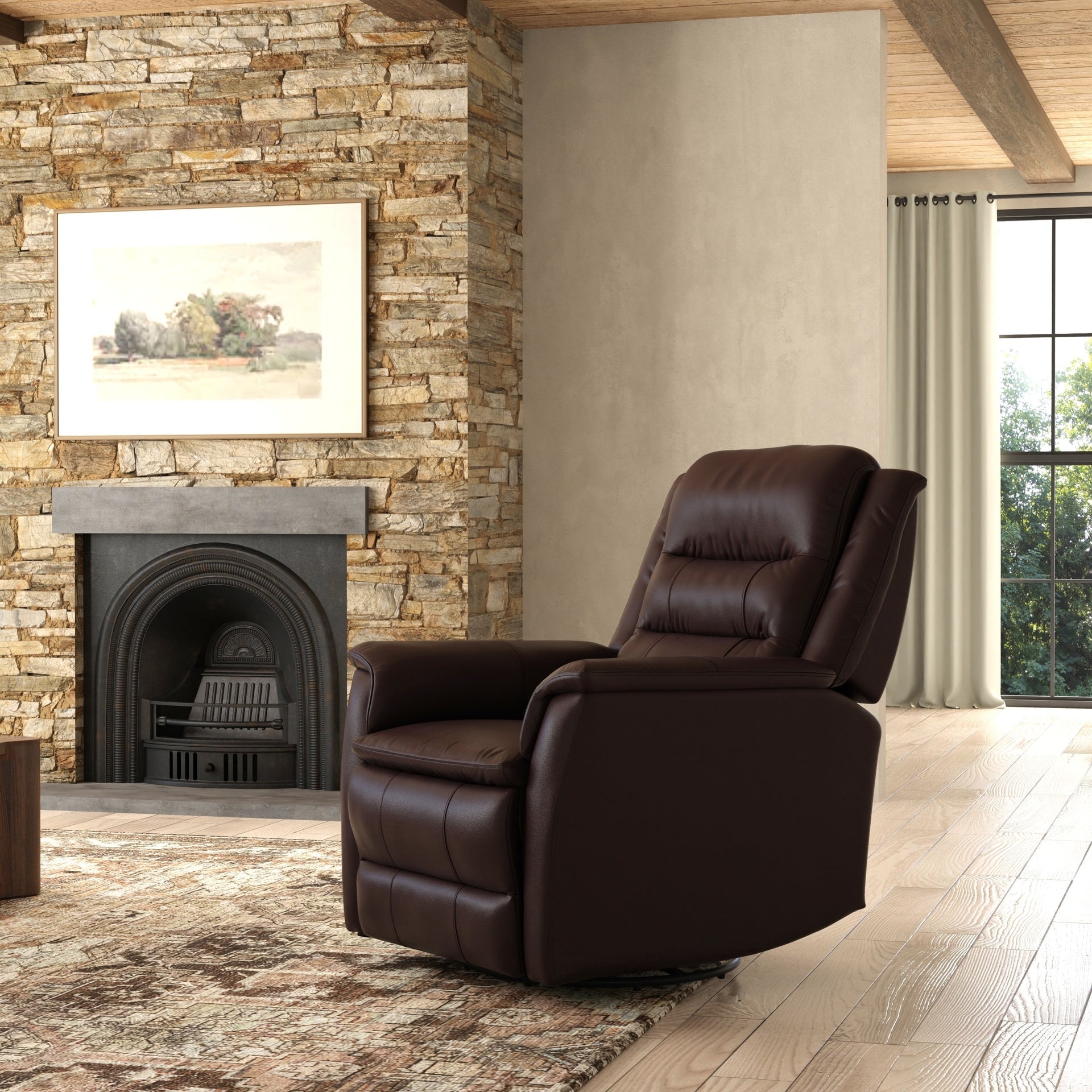 Global Home Swivel Recliner with Manual Footrest In Madras Brown