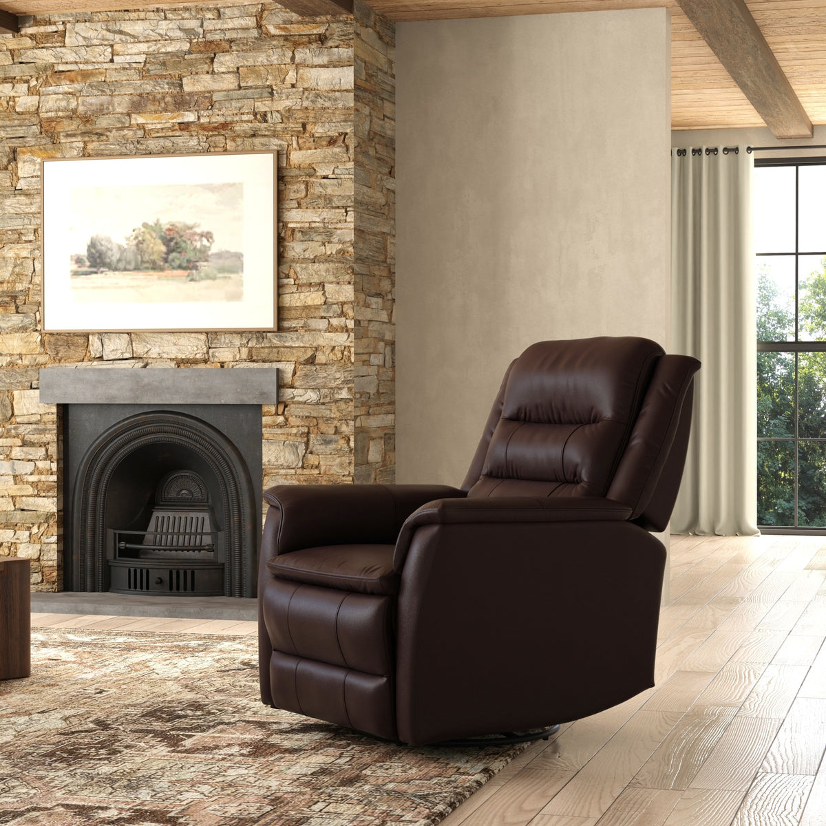 Global Home Swivel Recliner with Manual Footrest In Madras Brown