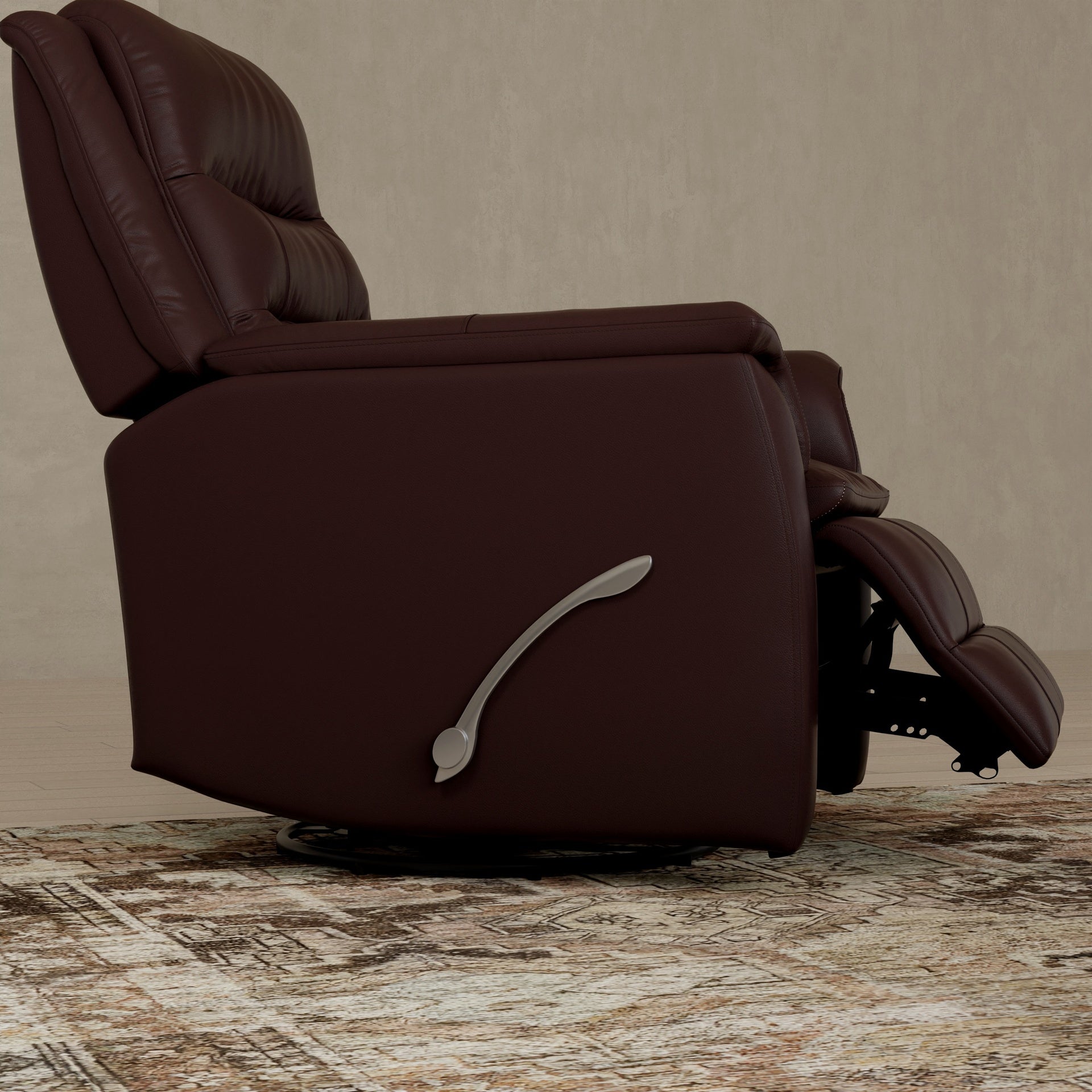 Global Home Swivel Recliner with Manual Footrest In Madras Brown