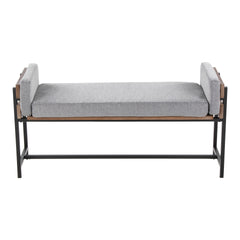 Kari 18" Farmhouse Bench with Black Metal, Brown Wood and Light Grey Fabric by LumiSource